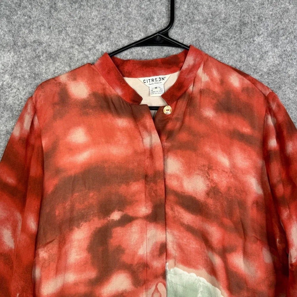 Citron Santa Monica Tunic Top Kimono Shirt  Button Up Floral Silk Womens M - Picture 2 of 9